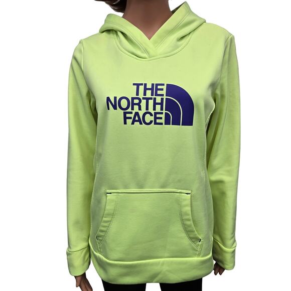 THE NORTH FACE Half Dome Hoodie Sweatshirt Spell Out Women M Neon Yellow/Green - Picture 1 of 12